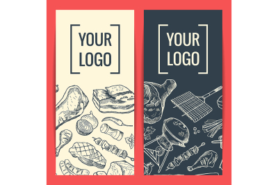 Vector banner or flyer templates with hand drawn meat