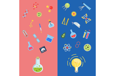 Vector flat style science icons lightbulb concepts