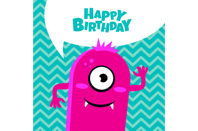 Monster party card design. Happy birthday card