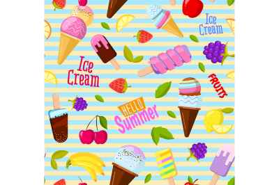 Vector seamless summer fruits pattern. colorful cartoon background