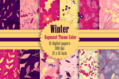 12 Winter Floral Digital Papers in Pink and Purple Theme