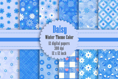 12 Daisy Flower Digital Paper in Powder Blue Theme