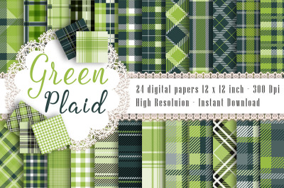 24 Seamless Greenery Plaid Digital Papers, Tartan, Gingham