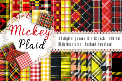 24 Seamless Red, Black, Yellow Plaid Digital Papers, Tartan