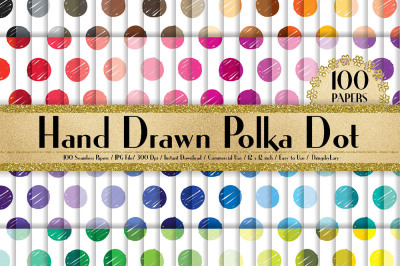 100 Seamless Color Hand Drawn Polka Dot Digital Papers