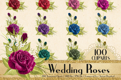 100 Wedding Roses Clip Arts, Romantic Valentine Scrapbook