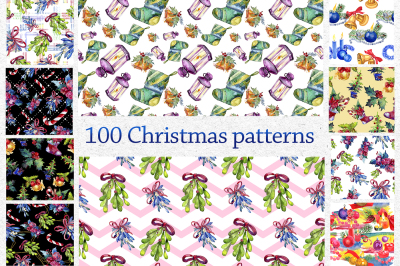 100 patterns of christmas JPG watercolor set