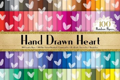 100 Seamless Hand Drawn Romantic Heart Digital Papers