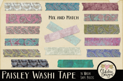 Paisley Washi Tape Clipart Elements