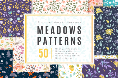 Meadow - 50 vector seamless patterns