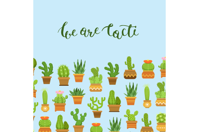 Vector cacti in plant pots illustration 