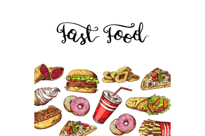 Vector hand drawn fast food elements illustration