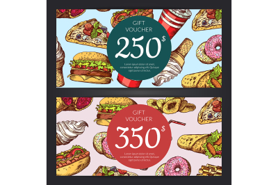 Vector discount or gift voucher with fast food