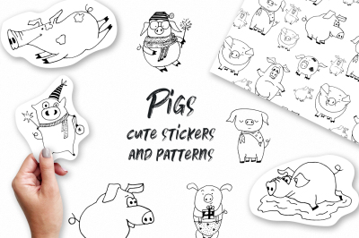 Pigs.Cute vector Stickers &amp; Patterns