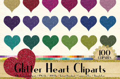 100 Glitter Heart Clip Arts, Romantic Valentine Scrapbook