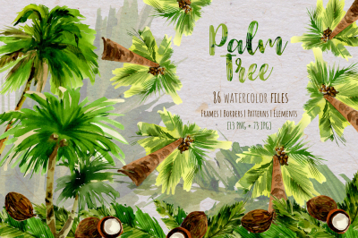 Palm tree PNG watercolor set &nbsp;