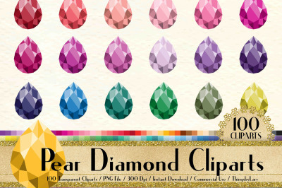 100 Pear Diamond Clip Arts, Romantic Valentine Scrapbook