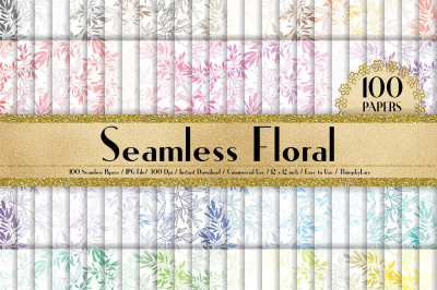 100 Seamless Bamboo Leaves Digital Papers&2C; Seamless Floral