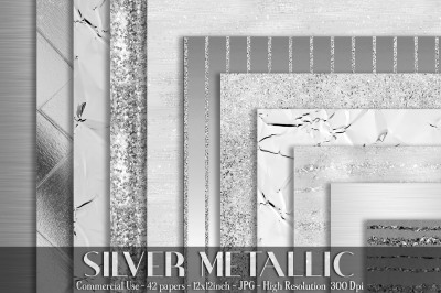 42 Silver Metallic Texture Digital Papers