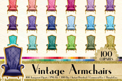 100 Vintage Armchair Clip Arts, Antique, Retro, Royal