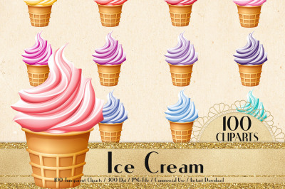 100 Ice Cream Clip Arts, Birthday Party, Kid Scrapbook