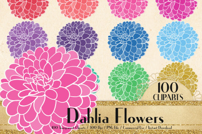 100 Dahlia Flower Clip Arts, Botanical Greenery, Floral