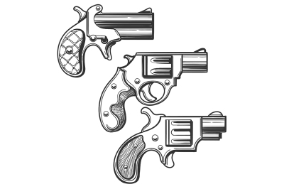 Hand drawn Retro Pistols set