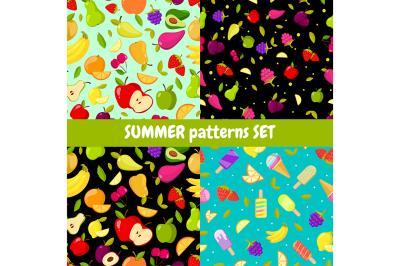 Vector seamless summer patterns set. colorful cartoon backgrounds