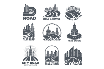 Logo designs with illustrations of roads and buildings