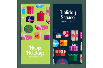 Vector vertical banner templates with gift boxes and place for text