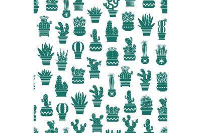 Vector monochrome pattern with cacti in plant pots