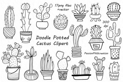 Doodle Potted Cactus Clipart