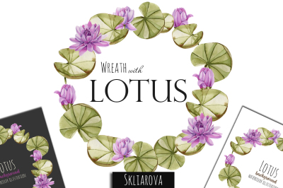 Watercolor Lotus Wreath