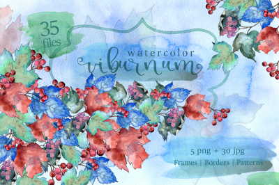 Watercolor viburnum PNG leaves set &nbsp;