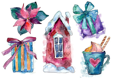 Christmas gifts PNG watercolor set