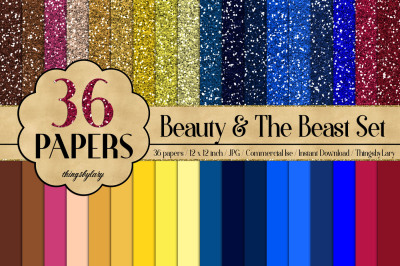 36 Glitter and Solid Color Princess Red and Blue Papers