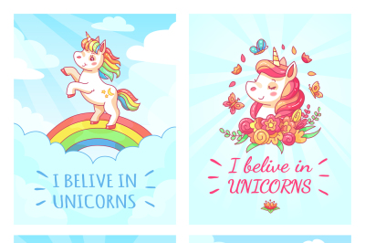 Greeting card writing design for girl with slogan I believe in unicorn