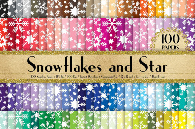 100 Seamless Snowflakes and Stars Digital Papers