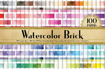 100 Seamless Watercolor Brick Pattern Digital Papers