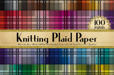 100 Seamless Knitting Plaid Digital Papers 12 x 12 inch