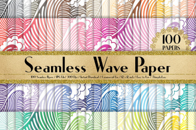 100 Seamless Wave Pattern Digital Papers, Sea Ocean Nautica