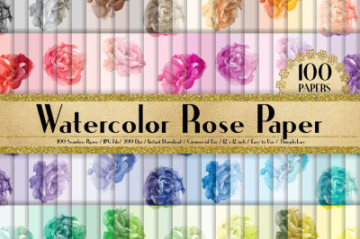 100 Seamless Wedding Watercolor Rose Flower Digital Papers