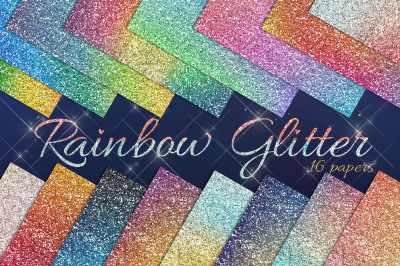 16 Rainbow Glitter Digital Papers&2C; Gradient Ombre Glitter