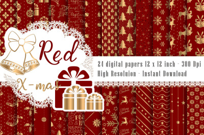 24 Luxury Red and Gold Holiday Christmas Digital Papers