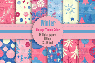 12 Winter Pattern Digital Papers in Baby Pink and Baby Blue