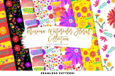 Mexican Watercolor Floral Digital Pattern