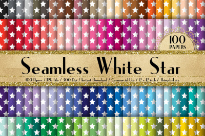 100 Seamless White Star Pattern Digital Papers 12 x 12 inch