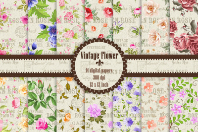 14 Vintage Romantic France Flower Digital Papers