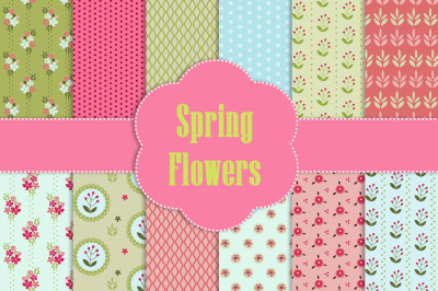 12 Spring Flower Digital Papers 6 x 6 inch