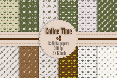 12 Coffee Time Digital Papers Coffee Pattern Cookies Pattern